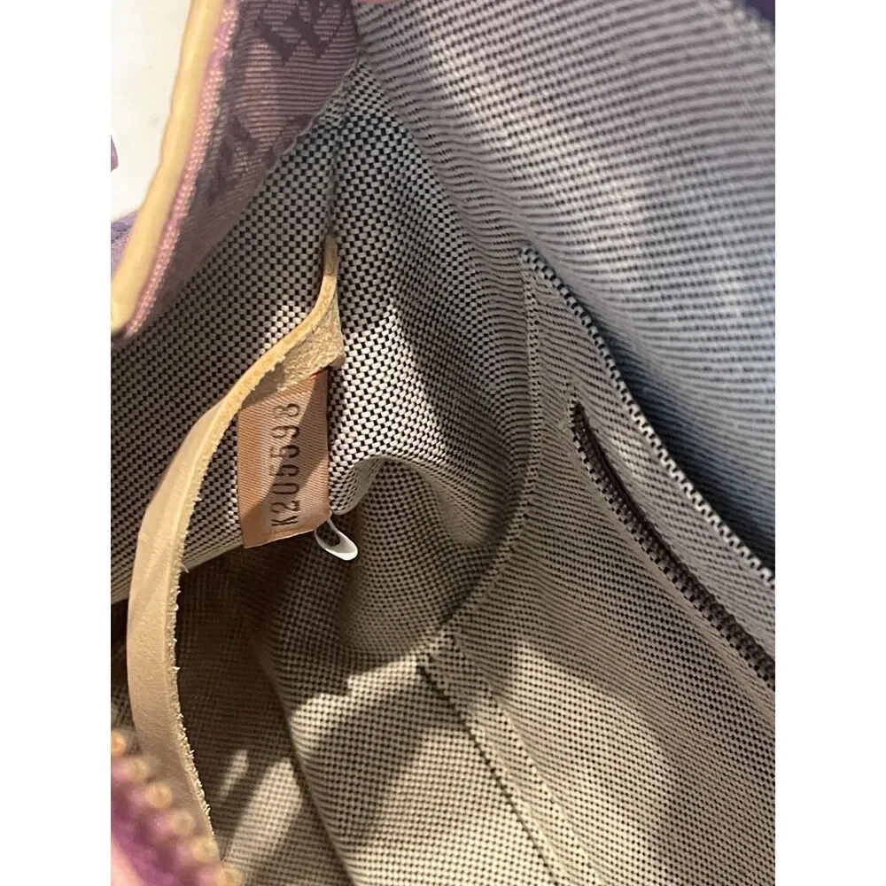 Dooney & Bourke Signature Canvas Purple DB Satchel HandBag Leather Trim 13x8
